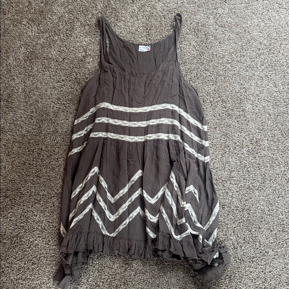 Free People- Brown and White Sleeveless Dress